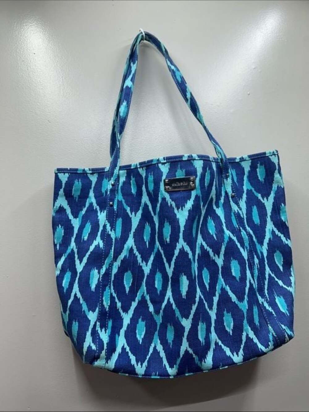 Stella & Dot Navy and Turquoise Ikat Canvas Tote